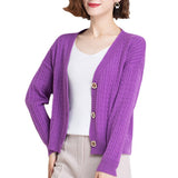 Women Knitwear Spring and Autumn Cardigan Short Loose V-neck Retro Twist Knitted Cardigan
