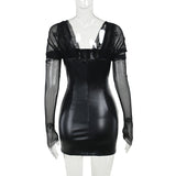 Women Dresses Pu Mesh Leather Skirt Autumn and Winter Short Skirt Xs23255ll (Csm202403)
