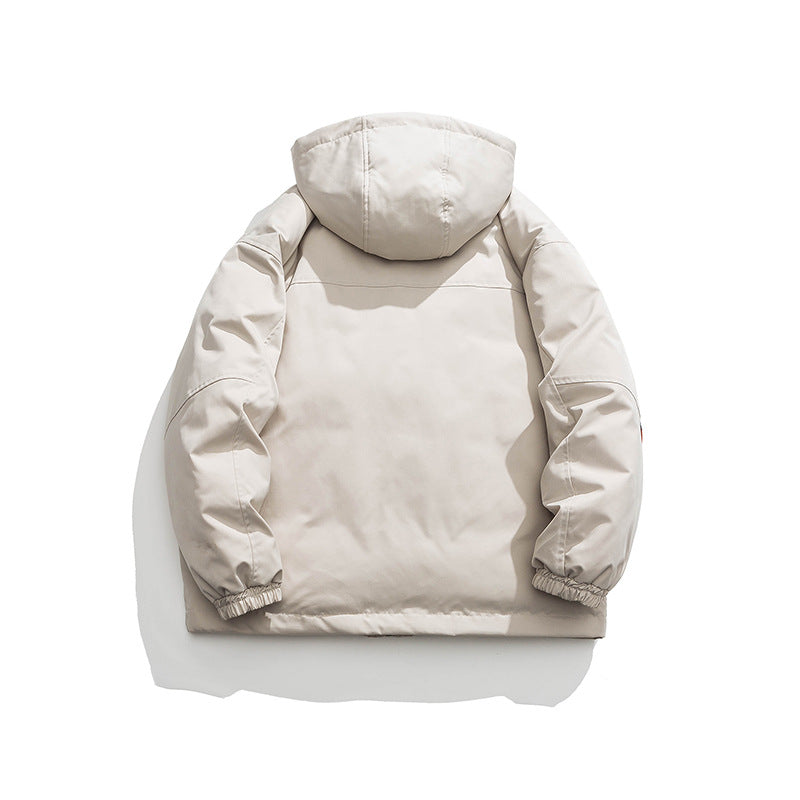 Unisex Winter Cotton Coat Pocket Decorative Hooded Cotton-Padded Coat Vintage Outdoor Work Clothes Cotton-Padded Coat