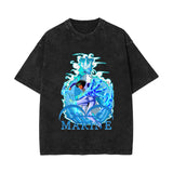 2024 new American washed retro cotton t-shirt Sauron, Luffy, Riman printed washed and old short-sleeved t-shirt