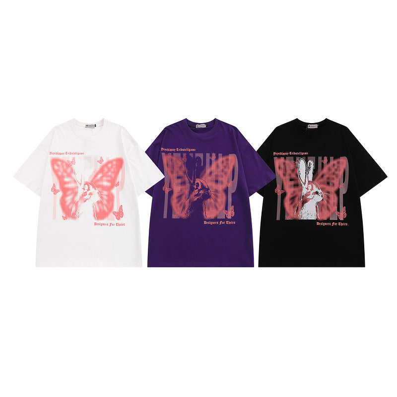 Men T Shirt Hip Hop Fun Butterfly Graffiti Couple Short Sleeve T-shirt