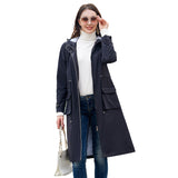 Women's Trench Coat Autumn Long Casual Trench Coat Women's Waterproof Hooded Straight Coat