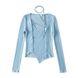 Women Sweater Knitwear Autumn Lace-up Irregular Bottoming Shirt Long Sleeve T-shirt