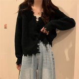 Women Knitted Cardigan V-neck Hole Autumn Sweater Coat