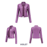 Red Leather Jacket Spring and Autumn Stand Collar Lady Leather Jacket