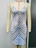 Women Evening Gown Sexy Sling Retro Patchwork Green Sequins Dress
