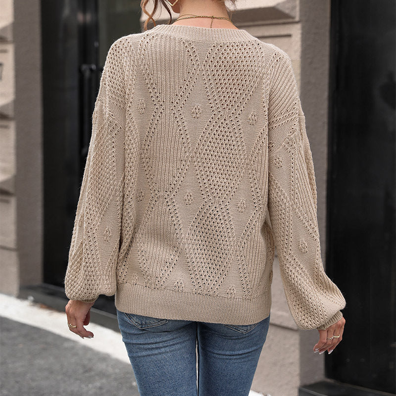 Women Knitted Sweater Fall Solid Color Pullover Sweater