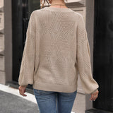 Women Knitted Sweater Fall Solid Color Pullover Sweater