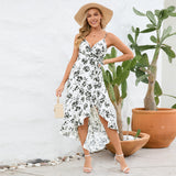 Women Date Dress Summer Sexy Suspender Dress Irregular Pattern Print Dress