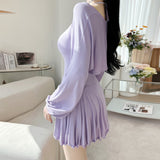 Women Dresses Lantern Sleeve Long Sleeve Shawl Sleeveless Dress