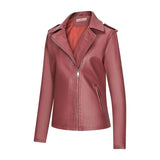 Red Leather Jacket Fall Winter Coat Women Lapel PU Leather Jacket Leather Coat Women