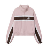 Women Jacket Striped Color Stitching Stand-Collar Jacket Autumn Casual Loose Jacket