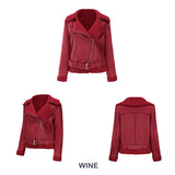 Red Leather Jacket Fall/Winter Suede Fabric Jacket Turn-down Collar Coat