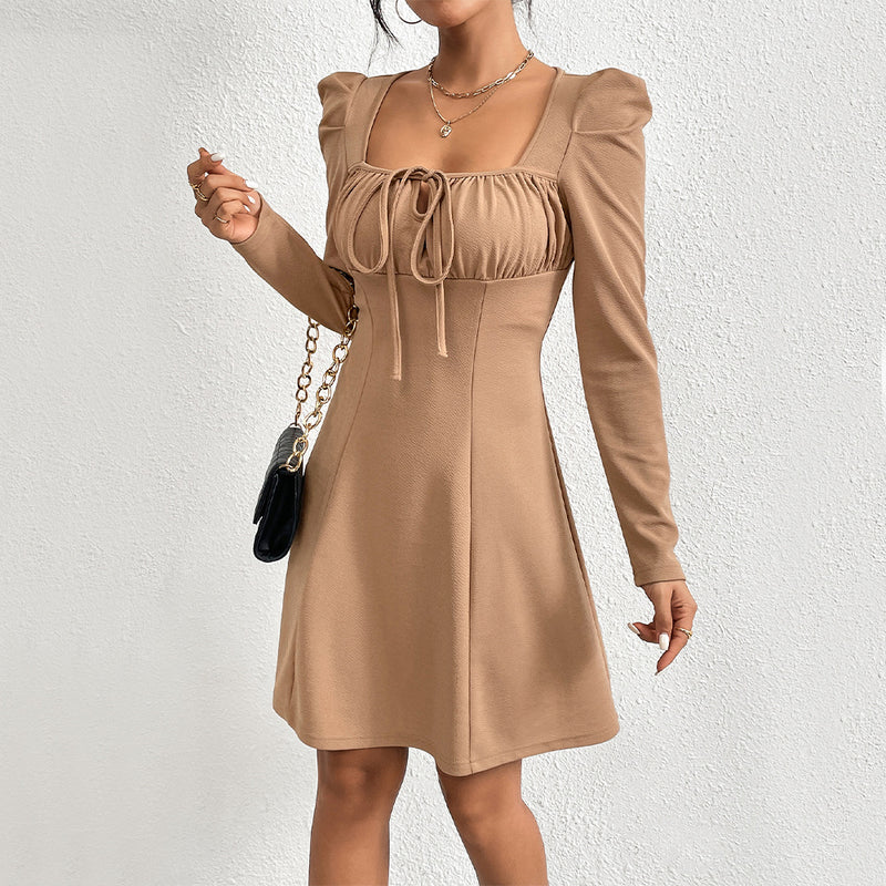 Women Dress Winter Slim Fit Puff Sleeve Long Sleeve Dress