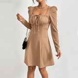 Women Dress Winter Slim Fit Puff Sleeve Long Sleeve Dress