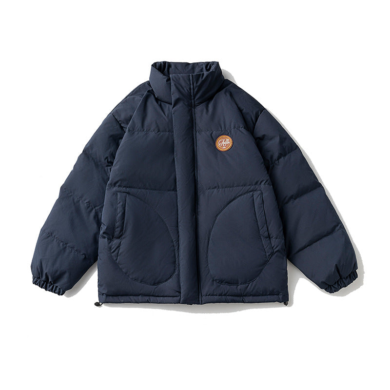 Unisex Winter Cotton Coat Pocket Decoration Stand-up Collar down Jacket Retro Loose and Warm down Jacket