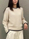 Women Knitted Pullover Autumn Sweater round Neck Multicolor Pullover Sweater