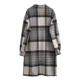 Women Woolen Coat Autumn and Winter Woolen Plaid Shirt Loose Casual Long Shirt Coat