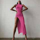 Women Dresses round Neck Sleeveless Slim Fit Slit Long Dress