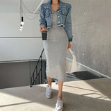 Women Dresses Long Sleeve Hip Skirt