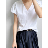 Women T Shirt V-neck Bud Short Sleeve T-shirt Summer Base Top