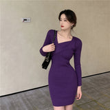 Women Maxi Dress Autumn Winter Retro Sexy Hip Knitwear Dress