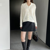 Women Cardigan Sweater Hollow out Sweater Cardigan Polo Collar Top Coat X3009
