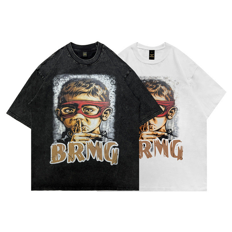Men T Shirt Summer Retro Worn Looking Washed-out Short Sleeve T-shirt