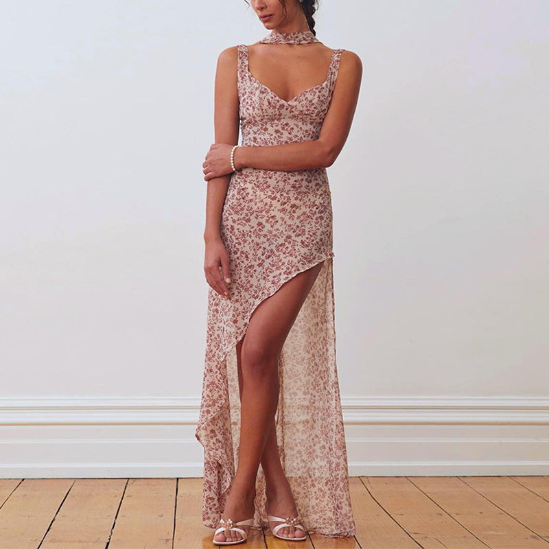 Women Dresse Floral V-neck Backless Slip Dress Sexy Dress