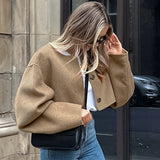 Women Trench Coat Woolen Coat O-neck Short Casual Loose Autumn Winter Retro