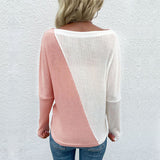 Women Knitted Sweater Fall Pullover Multicolor Thin & Pink