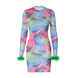 Women Dresses Fall Slim Fit round-Neck Long-Sleeved Dress