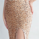 Harlem Nights Outfits Velvet High-Density Sequined Fishtail Evening Dress