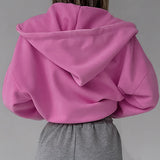 Women Trench Coat Knitted Hooded Jacket Autumn and Winter Pink Casual
