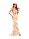 Women Evening Gown Sexy Retro Backless Sequins Dress