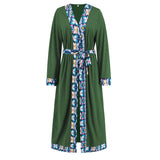 Women Date Dress Long Sleeve Thin-Strap Nightgown Autumn and Winter Broken Lace Cardigan Long Coat