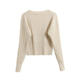 Women Sweater Knitwear V-neck Tight Waist Retro Lantern Sleeve Short Sweater Long-Sleeve Cardigan Sweater Women's Coat