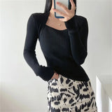 Women Sweater Knitwear off-Shoulder Pullover Slim Bottoming Shirt