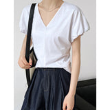 Women T Shirt V-neck Bud Short Sleeve T-shirt Summer Base Top