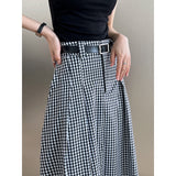 Women Skirt Fall Mid-Length Plaid Skirt A- Line Skirt