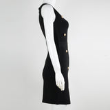 Women Evening Dress Sexy V-neck Metal Button Hollow out Fork Dress Bandage Dress