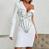 Women Dresses Sexy Bandage Dress Long Sleeve Suit Collar Party Dress (Ont0408)