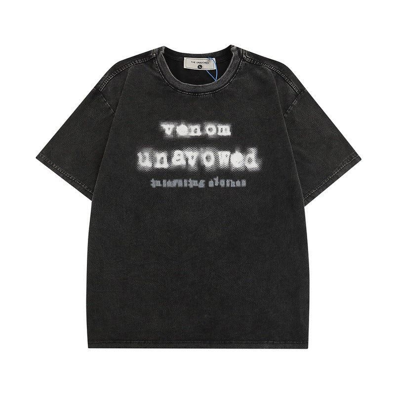 Men T Shirt Letter Print Distressed Short Sleeve T-shirt for Men and Women