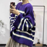 Women Knitwear Autumn and Winter Striped round Neck Sweater Loose Sweater