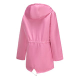 Women's Trench Coat Long-Sleeved Waterproof Mid-Length Trench Coat Women's Hooded Striped Raincoat