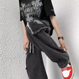 Men Jeans Patch Ripped Jeans Summer Retro Straight Loose Pants