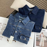 Women Jacket Spring and Autumn Loose Washed-out Lapel Casual Workwear Denim Jacket