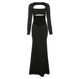 Women Dresses Autumn Sexy Hollow-out Long Dress (Bla0420)