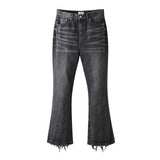 Men Jeans Retro Bell-Bottom Pants Cat Beard Washed Loose Jeans