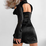 Women Dress Sexy Backless Flared Sleeve Stand Collar Dress Hip Skirt